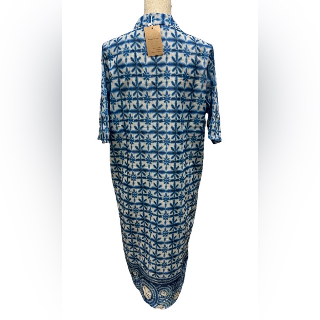 Soolinen Nwt Kaftan Tunic Style Maxi Dress One Size Blue White Bohemian Flowy — image 3 of 7